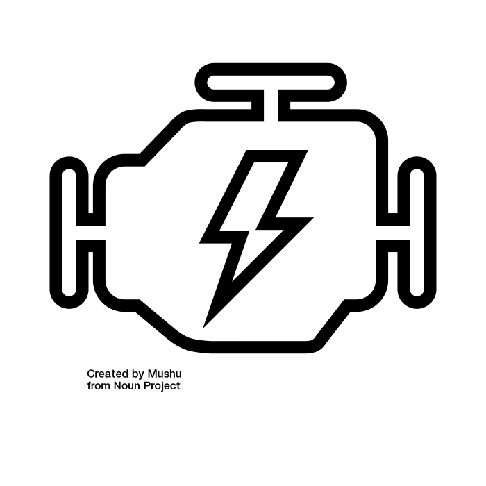 Simplified icon of an engine - similar to a dashboard light of a vehicle - as an analogy 