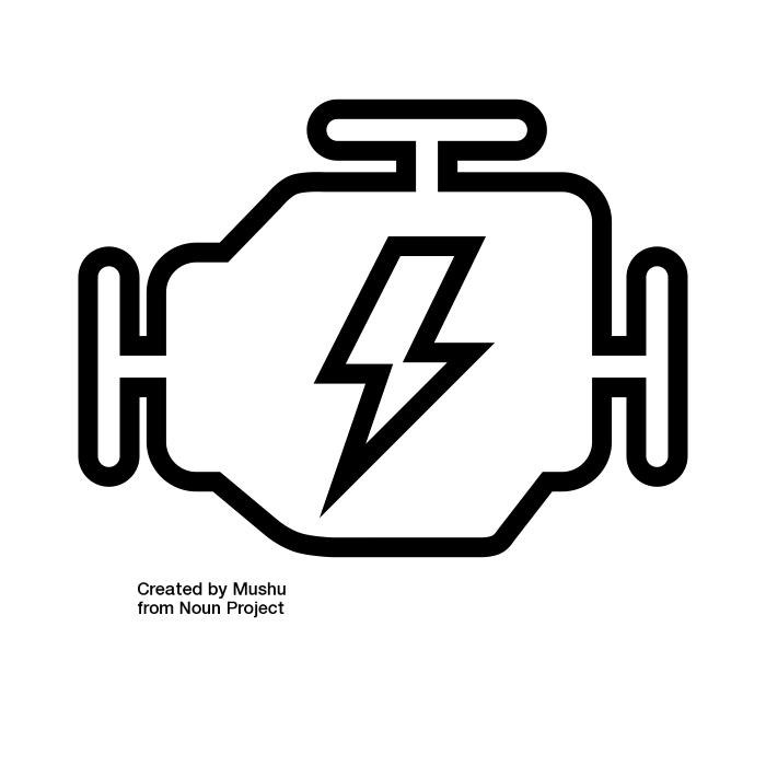 Ícono simplificado  un motor - similar a un testigo en un tablero de un vehículo - como analogía 