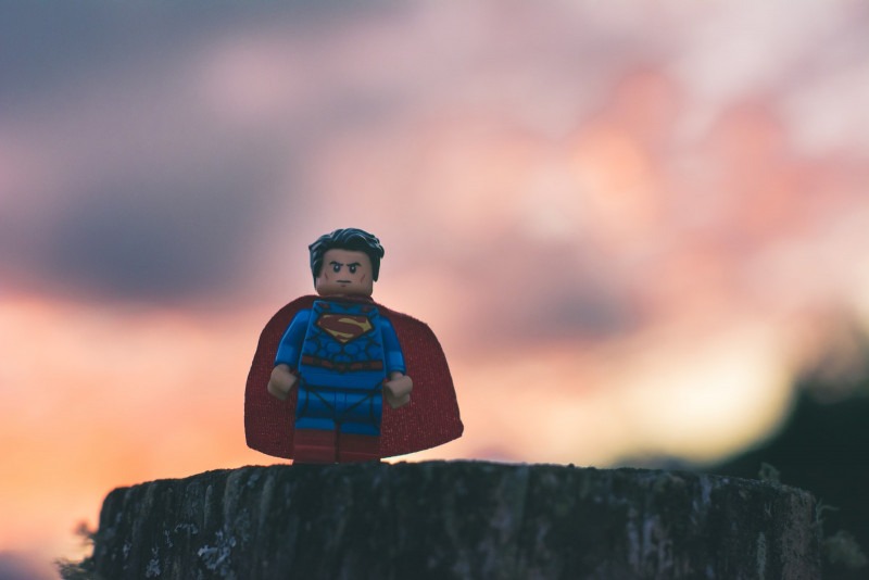 Funko Superman in shallow focus as a hero